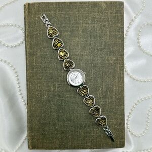 Silver Round Dial Watch with Tiger Heart Bracelet Band